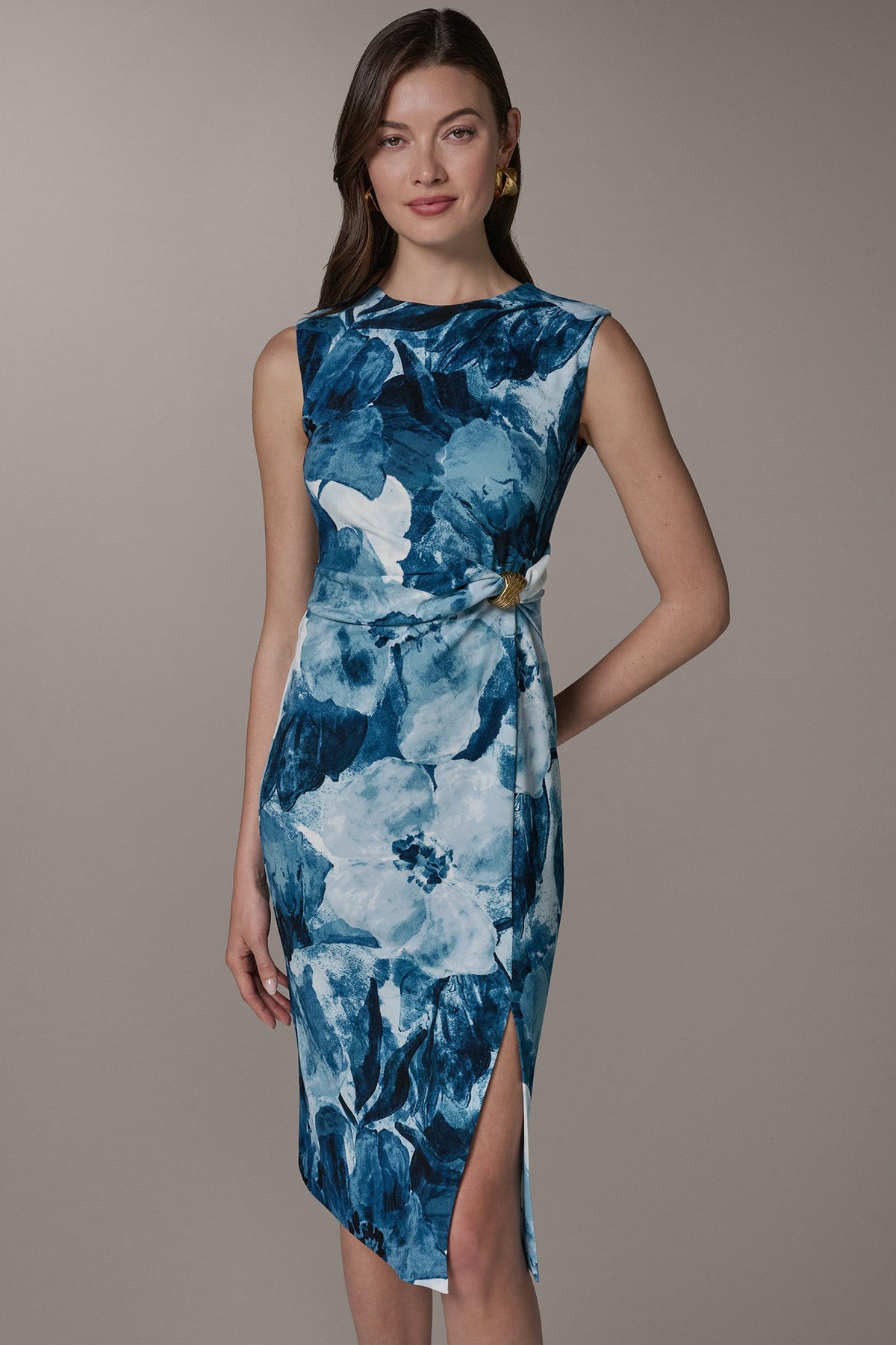 SLEEVELESS TWIST WAIST MIDI SHEATH