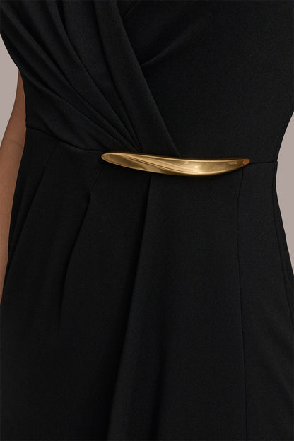 SLEEVELESS WRAP RUFFLE MAXI GOWN