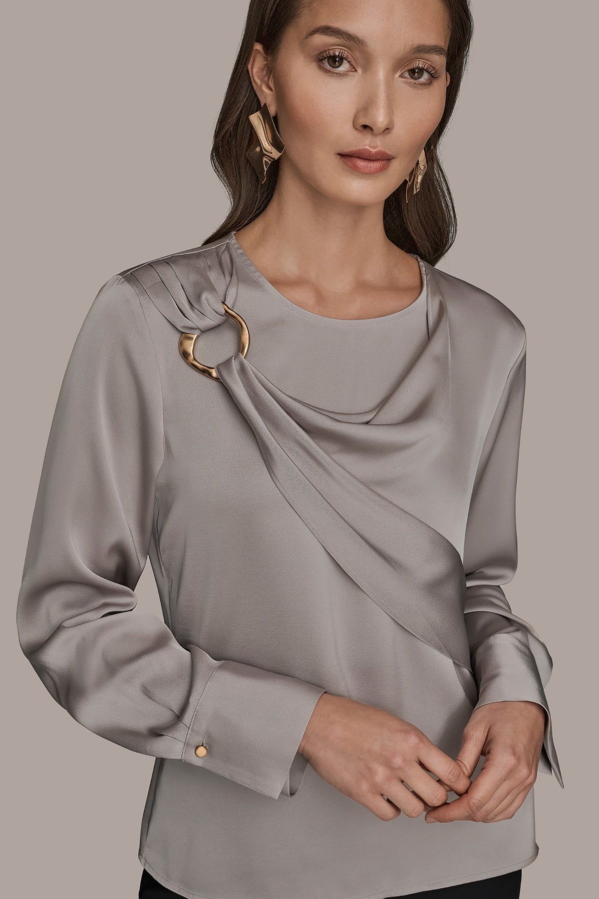 LONG SLEEVE DRAPE BLOUSE