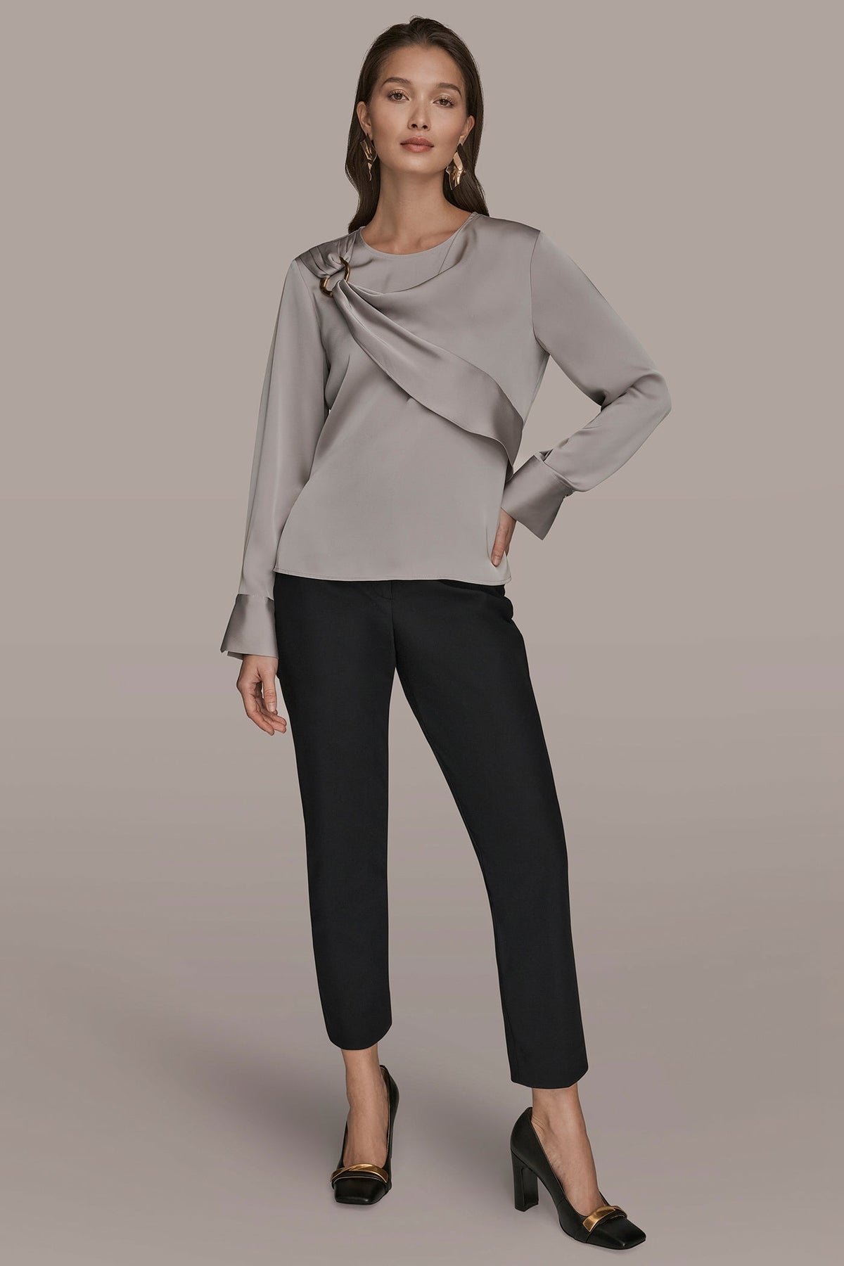 LONG SLEEVE DRAPE BLOUSE