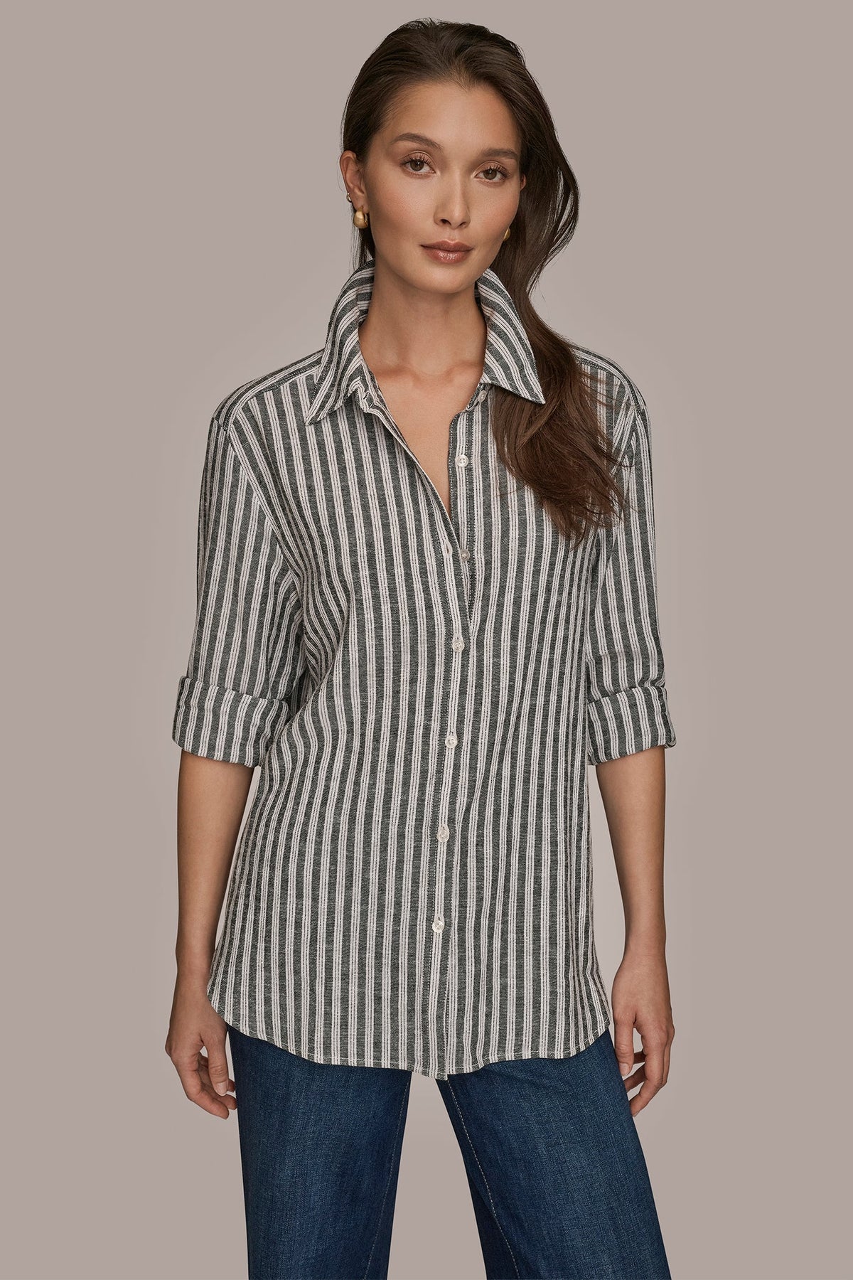 LINEN-BLEND STRIPED SHIRT