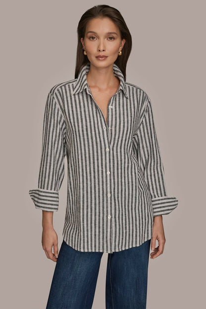 LINEN-BLEND STRIPED SHIRT
