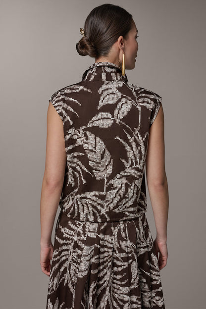 SLEEVELESS PRINT DRAWSTRING HEM BLOUSE