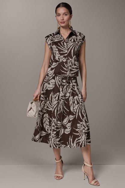 SLEEVELESS PRINT DRAWSTRING HEM BLOUSE