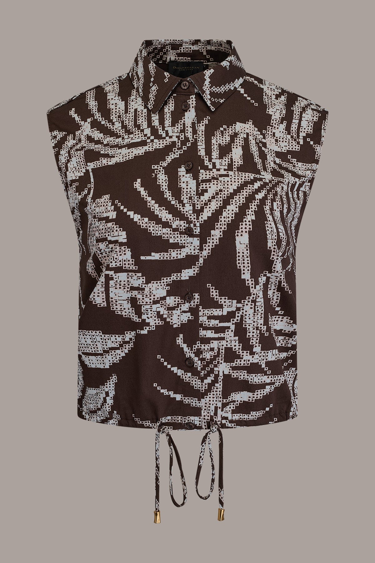 SLEEVELESS PRINT DRAWSTRING HEM BLOUSE