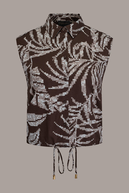 SLEEVELESS PRINT DRAWSTRING HEM BLOUSE