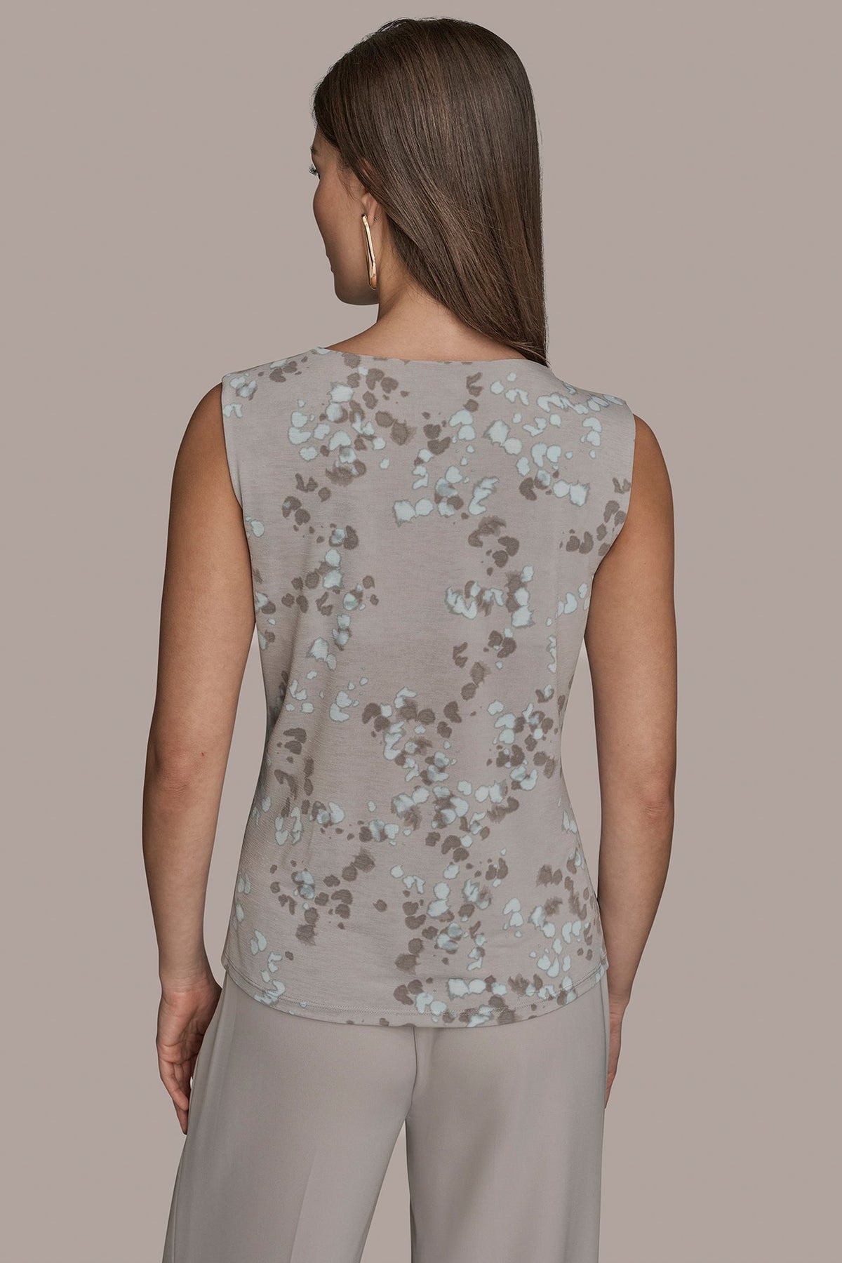 PRINTED SLEEVELESS COWL-NECK WRAP TOP