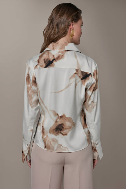 SATIN FLORAL HIGH-LOW BLOUSE