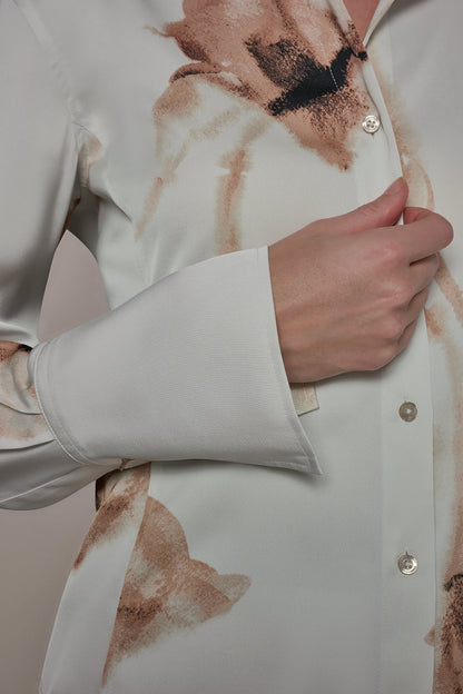 SATIN FLORAL HIGH-LOW BLOUSE