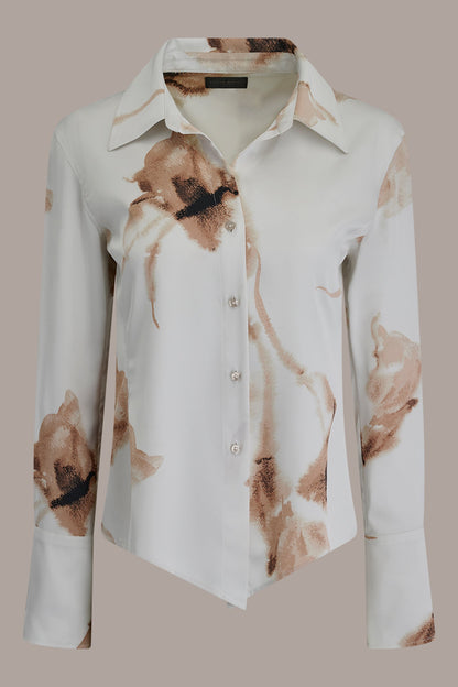 SATIN FLORAL HIGH-LOW BLOUSE