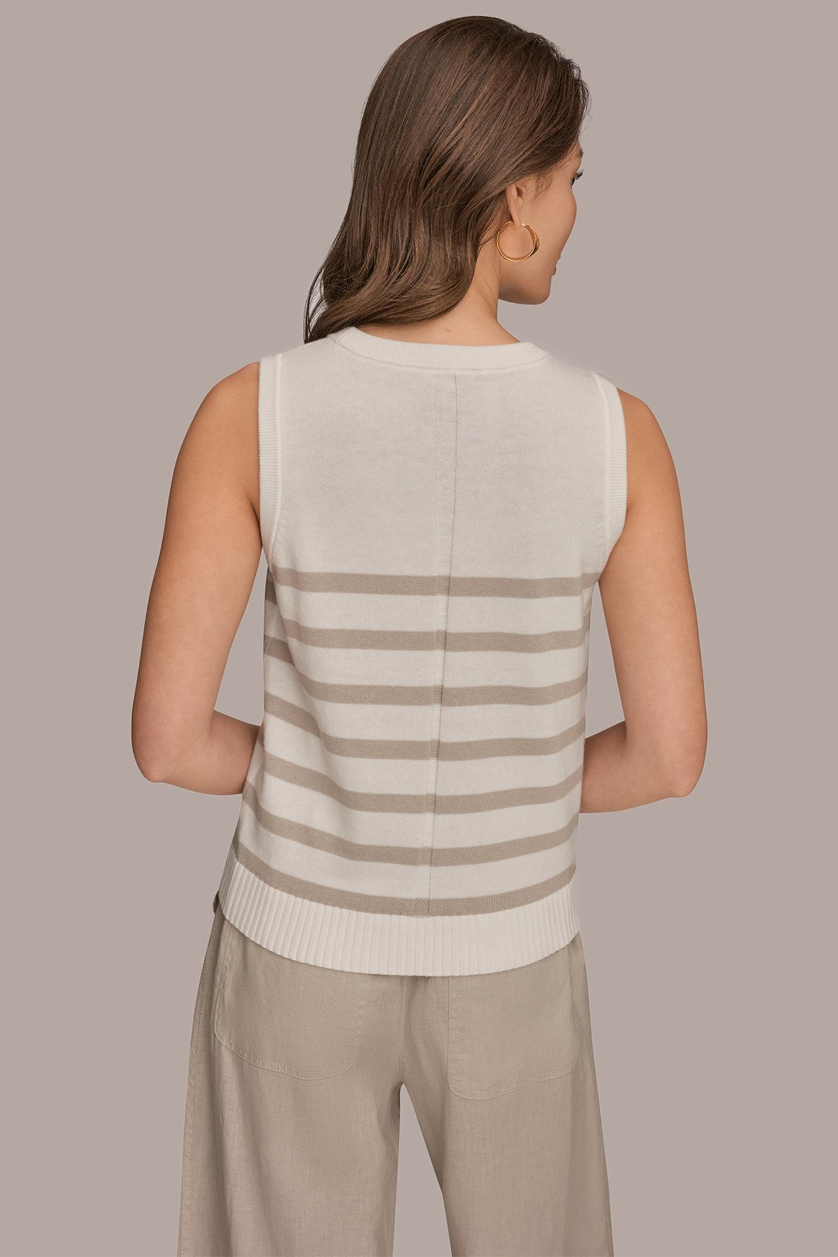 COTTON AND CASHMERE SLEEVELESS STRIPED SWEATER