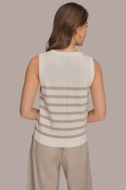 COTTON AND CASHMERE SLEEVELESS STRIPED SWEATER