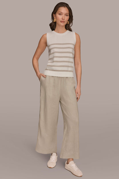 COTTON AND CASHMERE SLEEVELESS STRIPED SWEATER