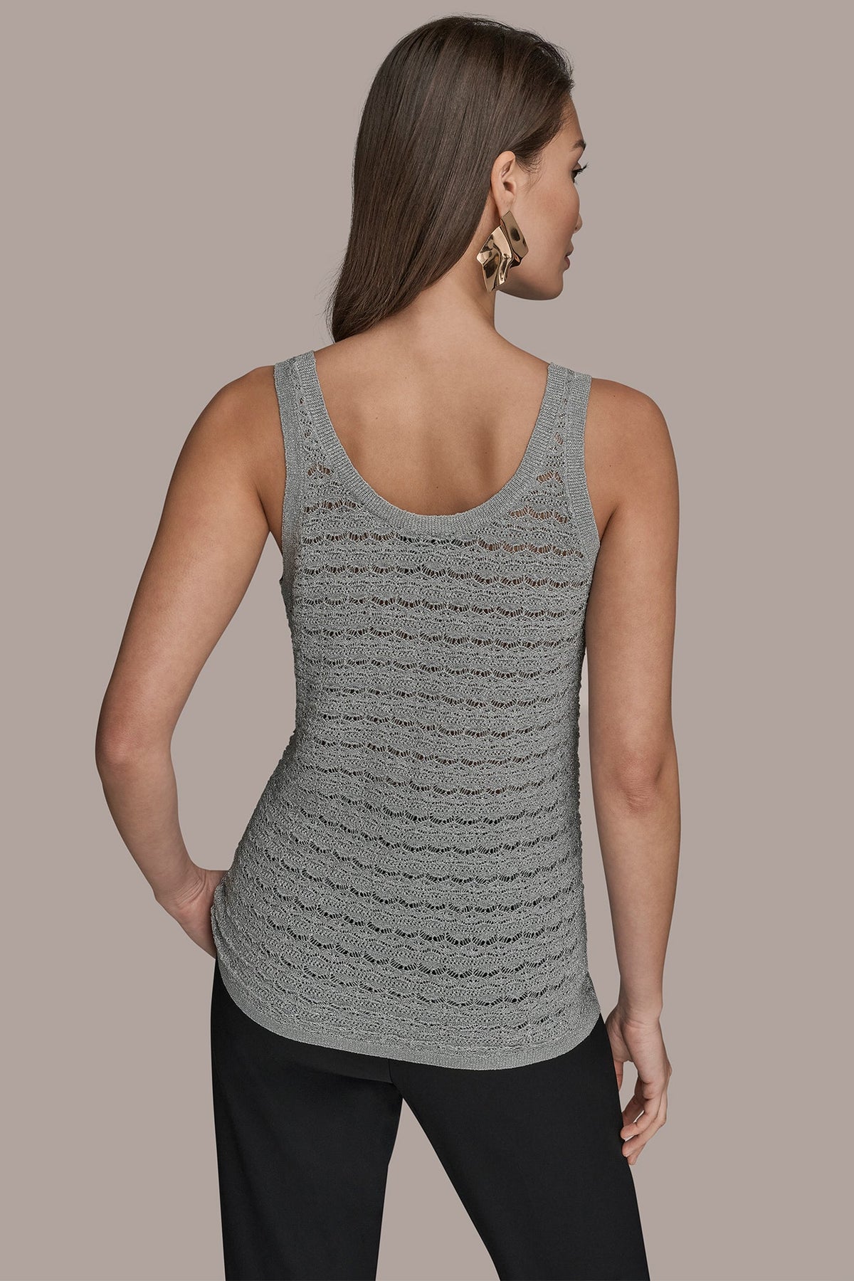 SLEEVELESS SCOOP-NECK POINTELLE SHELL SWEATER