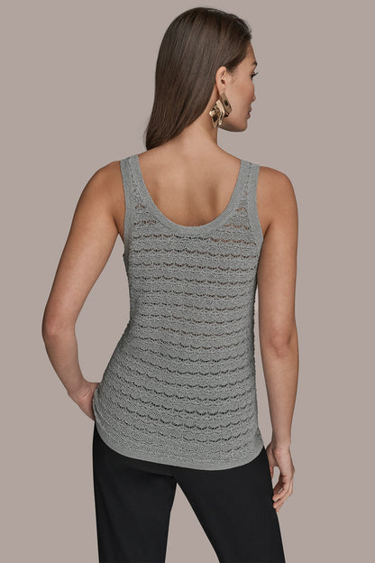 SLEEVELESS SCOOP-NECK POINTELLE SHELL SWEATER
