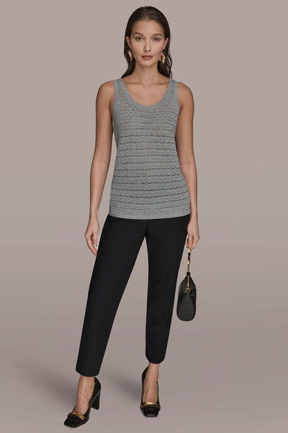 SLEEVELESS SCOOP-NECK POINTELLE SHELL SWEATER