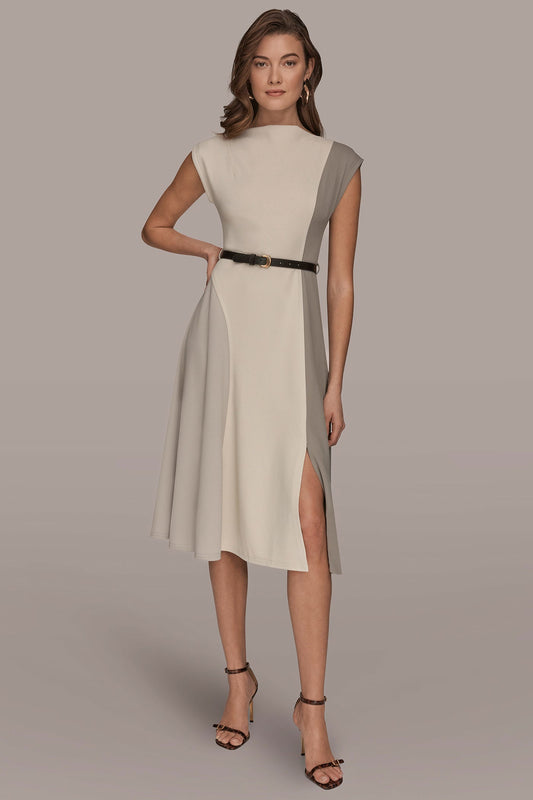 CAP SLEEVE COLOR-BLOCK MIDI DRESS