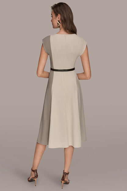 CAP SLEEVE COLOR-BLOCK MIDI DRESS