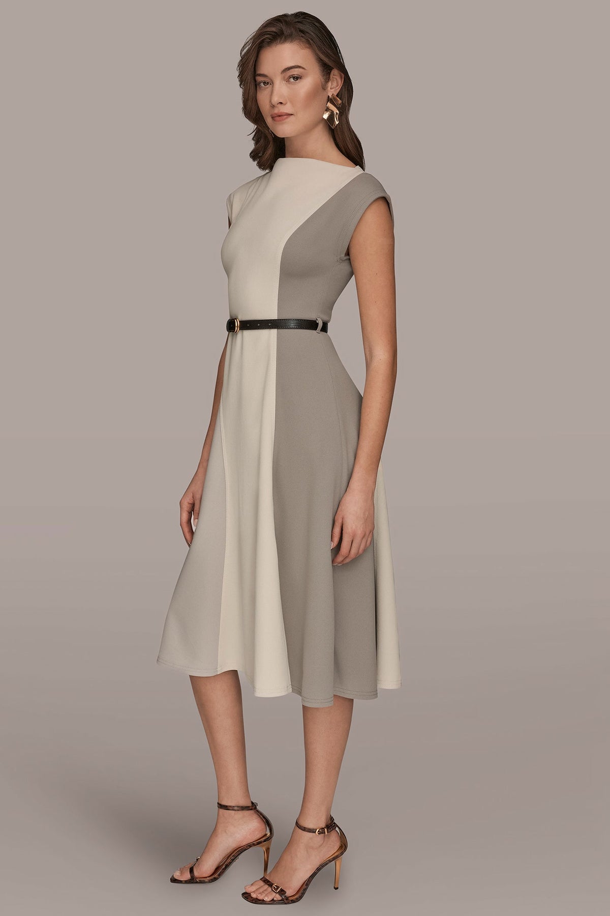 CAP SLEEVE COLOR-BLOCK MIDI DRESS