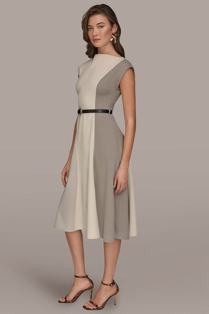 CAP SLEEVE COLOR-BLOCK MIDI DRESS