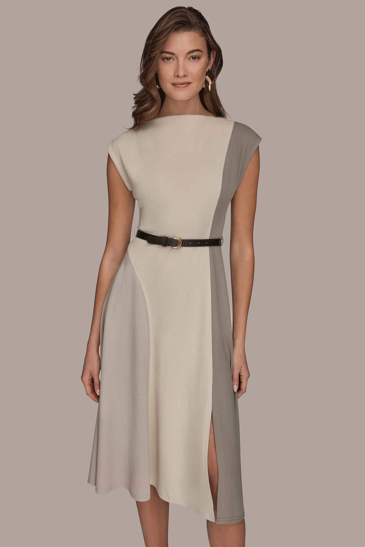 CAP SLEEVE COLOR-BLOCK MIDI DRESS