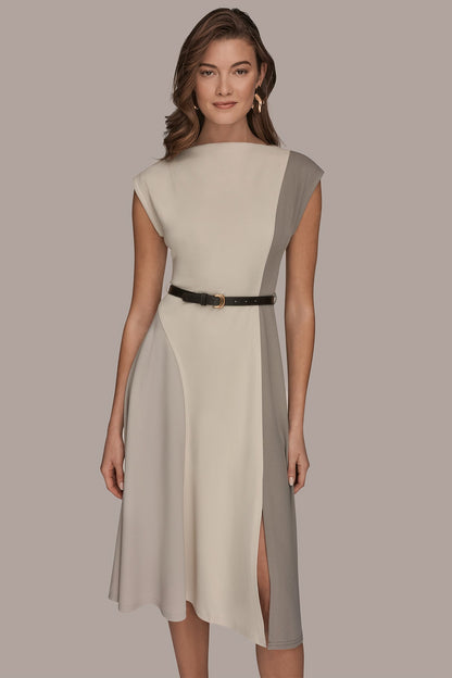 CAP SLEEVE COLOR-BLOCK MIDI DRESS