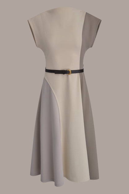 CAP SLEEVE COLOR-BLOCK MIDI DRESS