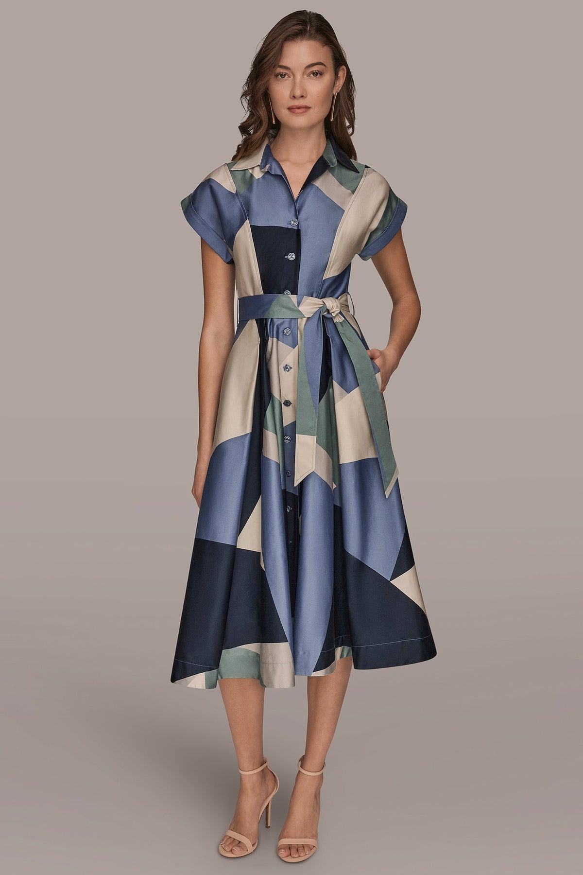 COTTON PRINTED MIDI SHIRT DRESS
