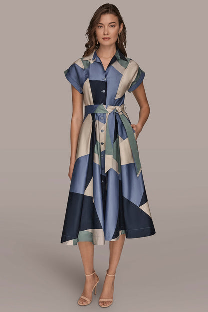 COTTON PRINTED MIDI SHIRT DRESS