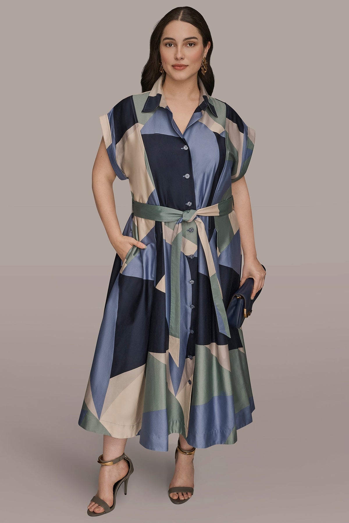 COTTON PRINTED MIDI SHIRT DRESS