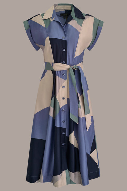 COTTON PRINTED MIDI SHIRT DRESS