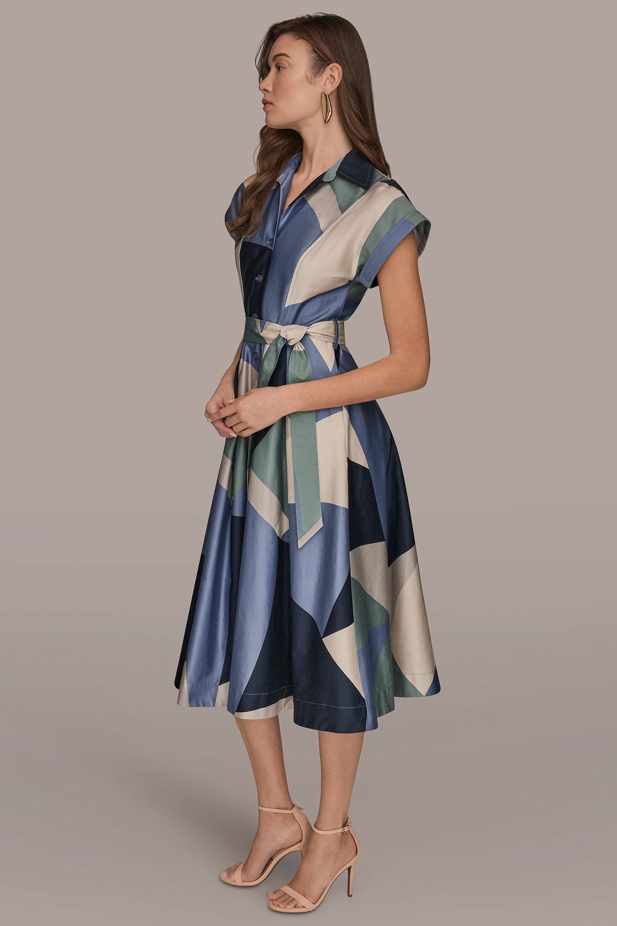 COTTON PRINTED MIDI SHIRT DRESS