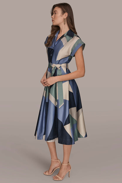 COTTON PRINTED MIDI SHIRT DRESS