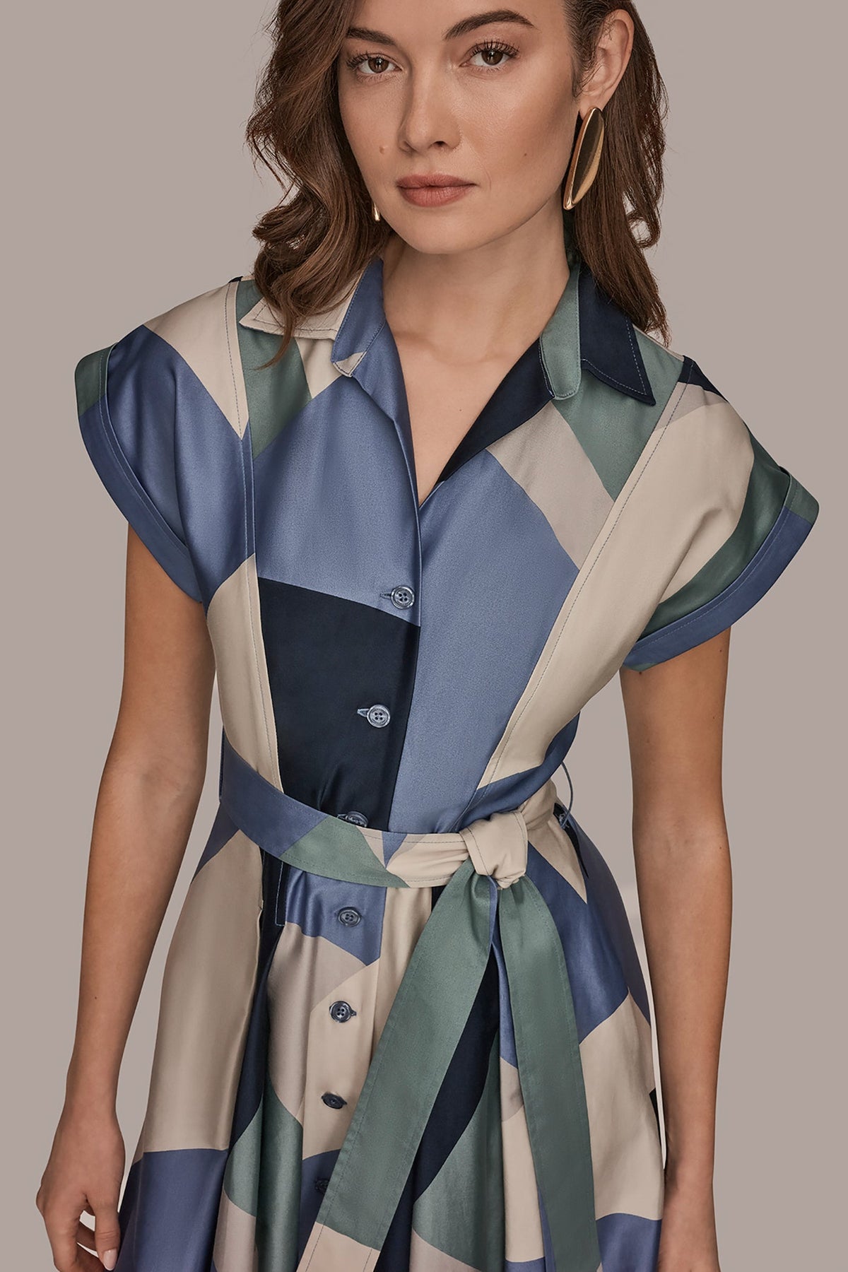 COTTON PRINTED MIDI SHIRT DRESS