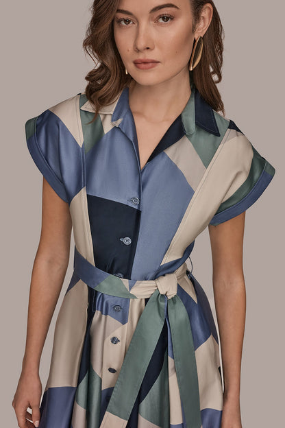 COTTON PRINTED MIDI SHIRT DRESS