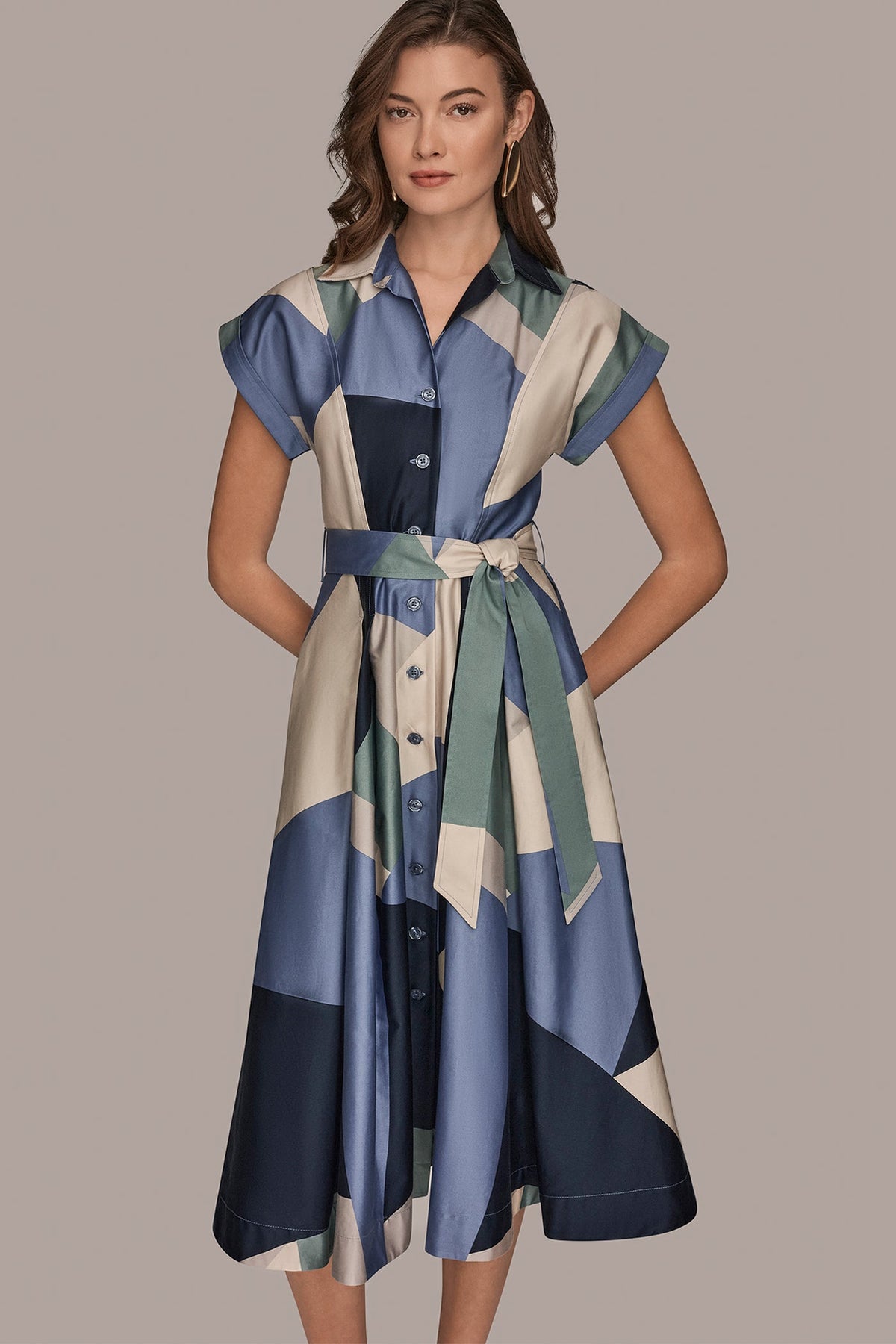 COTTON PRINTED MIDI SHIRT DRESS
