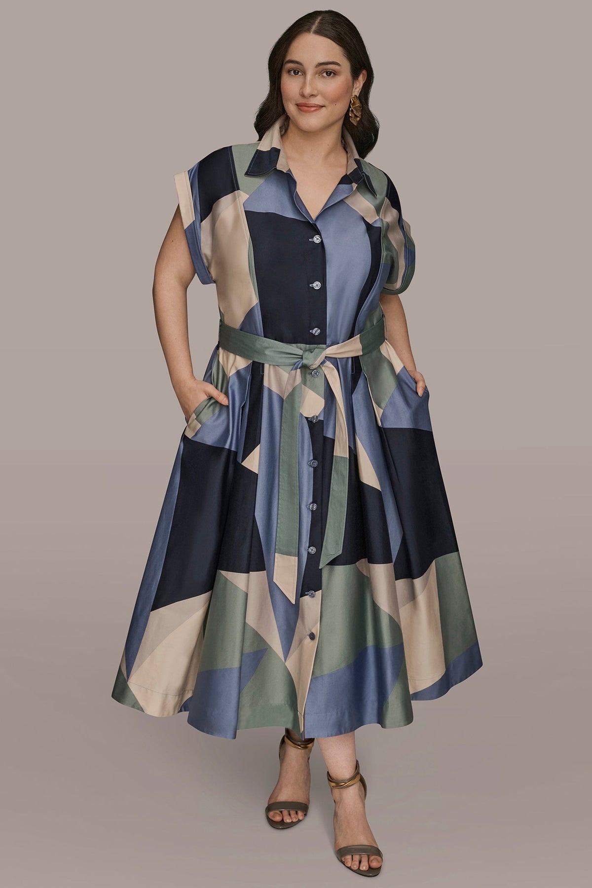 COTTON PRINTED MIDI SHIRT DRESS