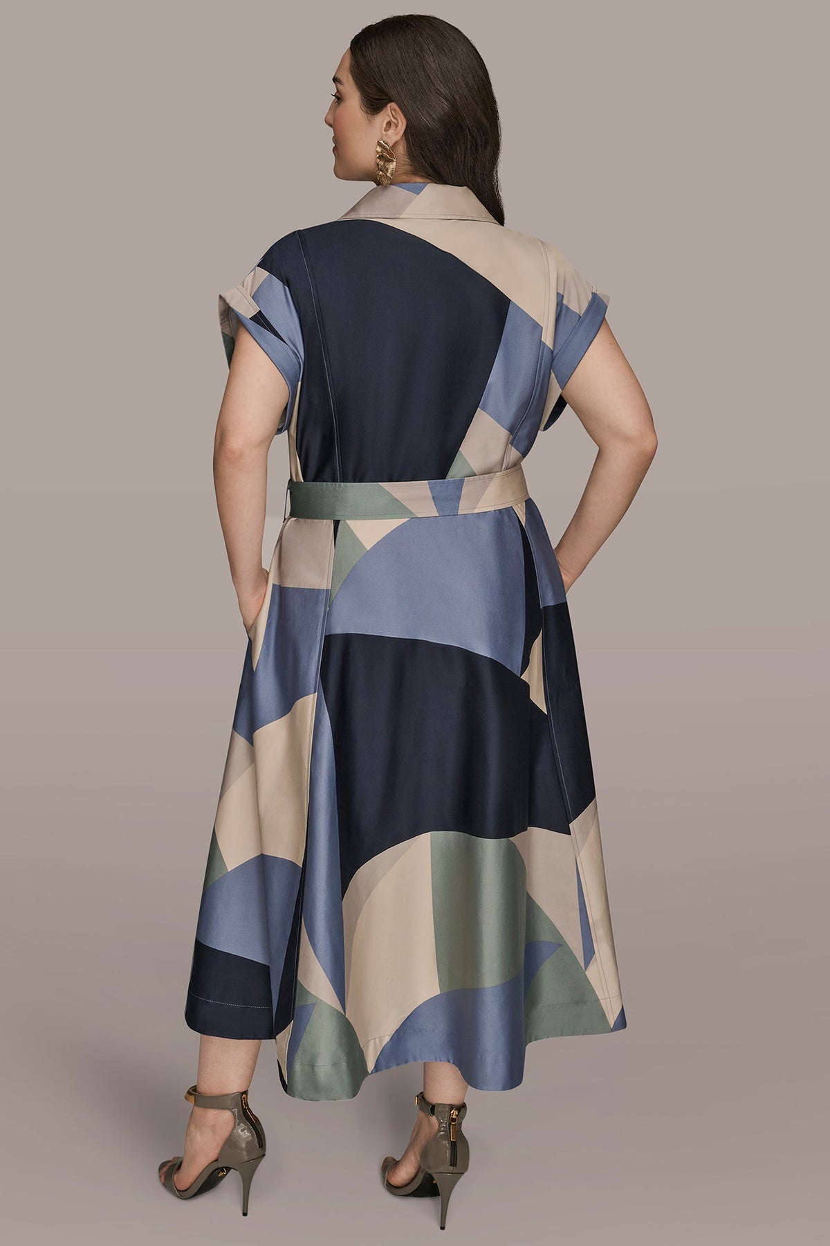 COTTON PRINTED MIDI SHIRT DRESS