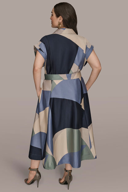 COTTON PRINTED MIDI SHIRT DRESS