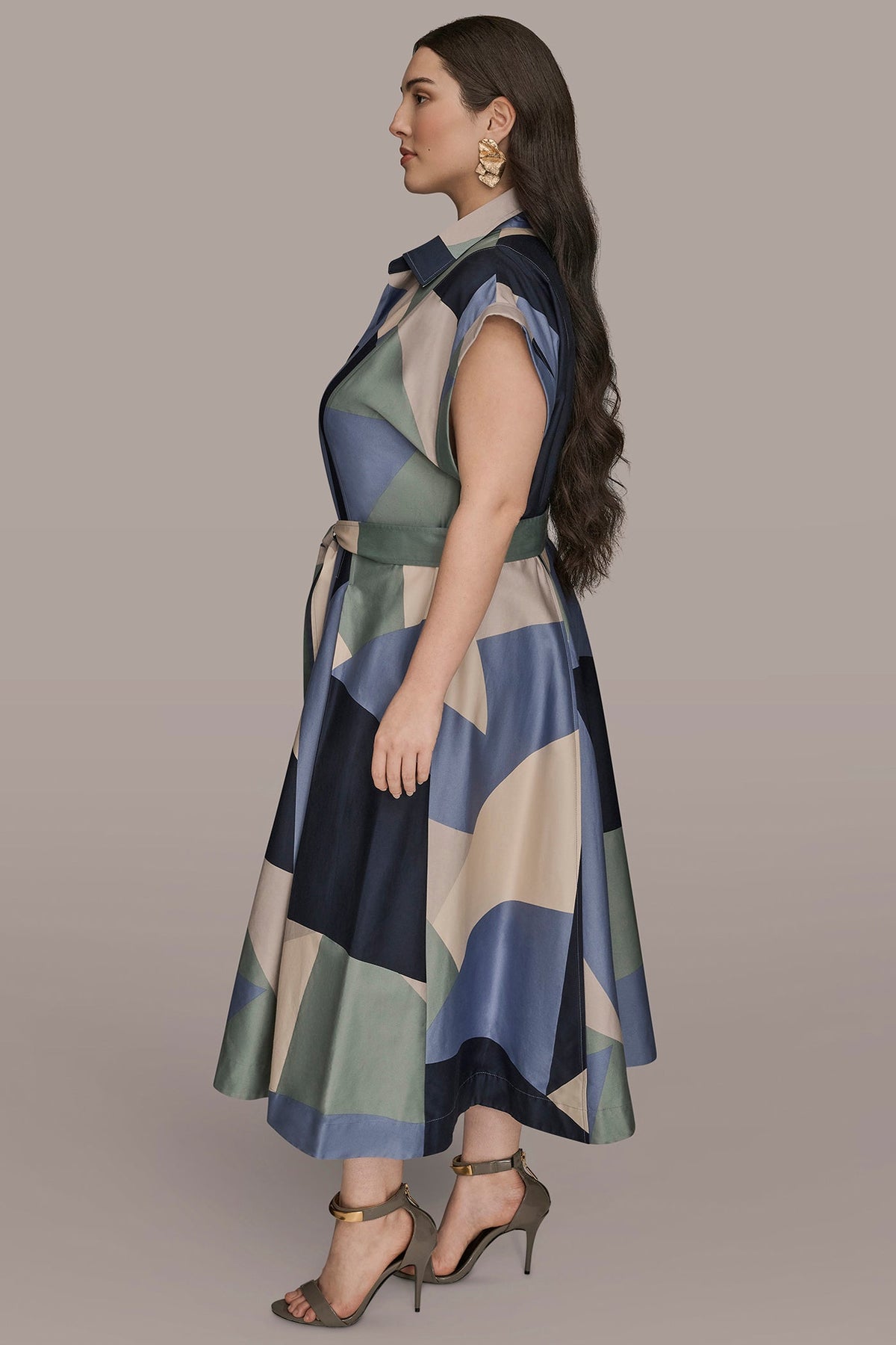 COTTON PRINTED MIDI SHIRT DRESS