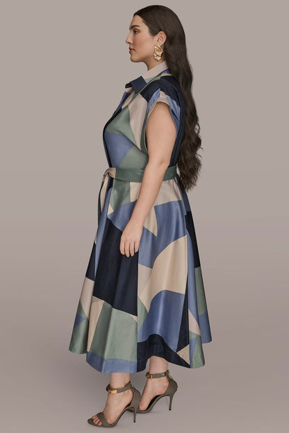 COTTON PRINTED MIDI SHIRT DRESS