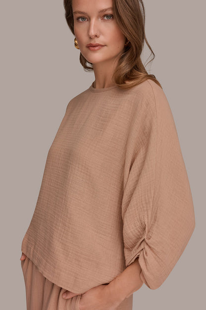 3/4 SLEEVE TWIST CUFF BLOUSE