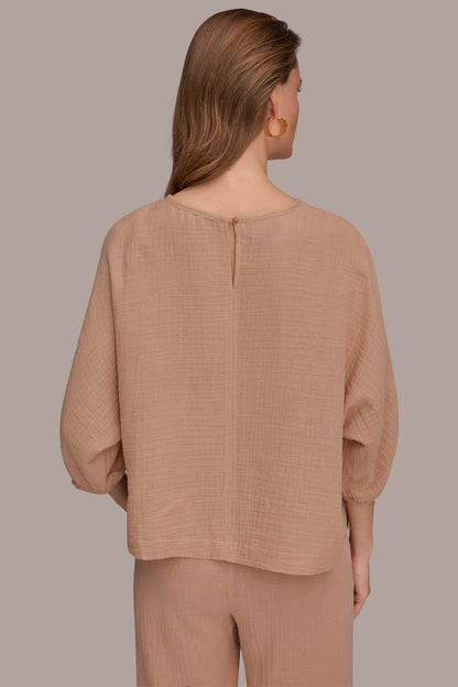 3/4 SLEEVE TWIST CUFF BLOUSE