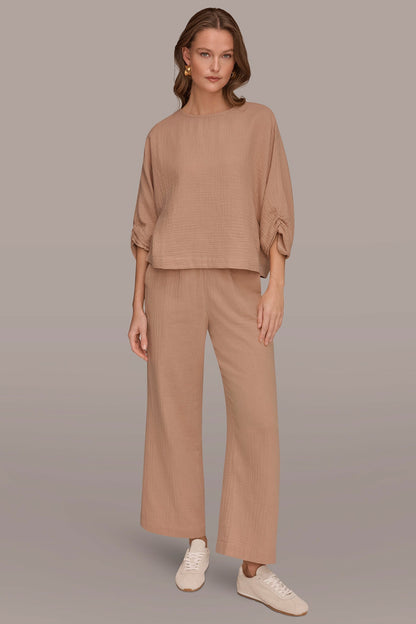 3/4 SLEEVE TWIST CUFF BLOUSE