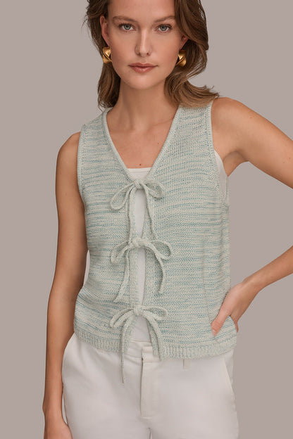 SLEEVELESS TIE-FRONT CARDIGAN