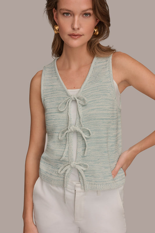 SLEEVELESS TIE-FRONT CARDIGAN