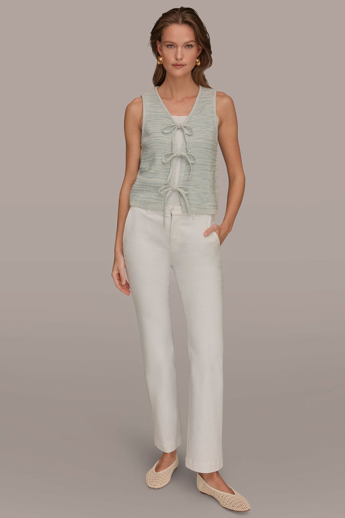 SLEEVELESS TIE-FRONT CARDIGAN