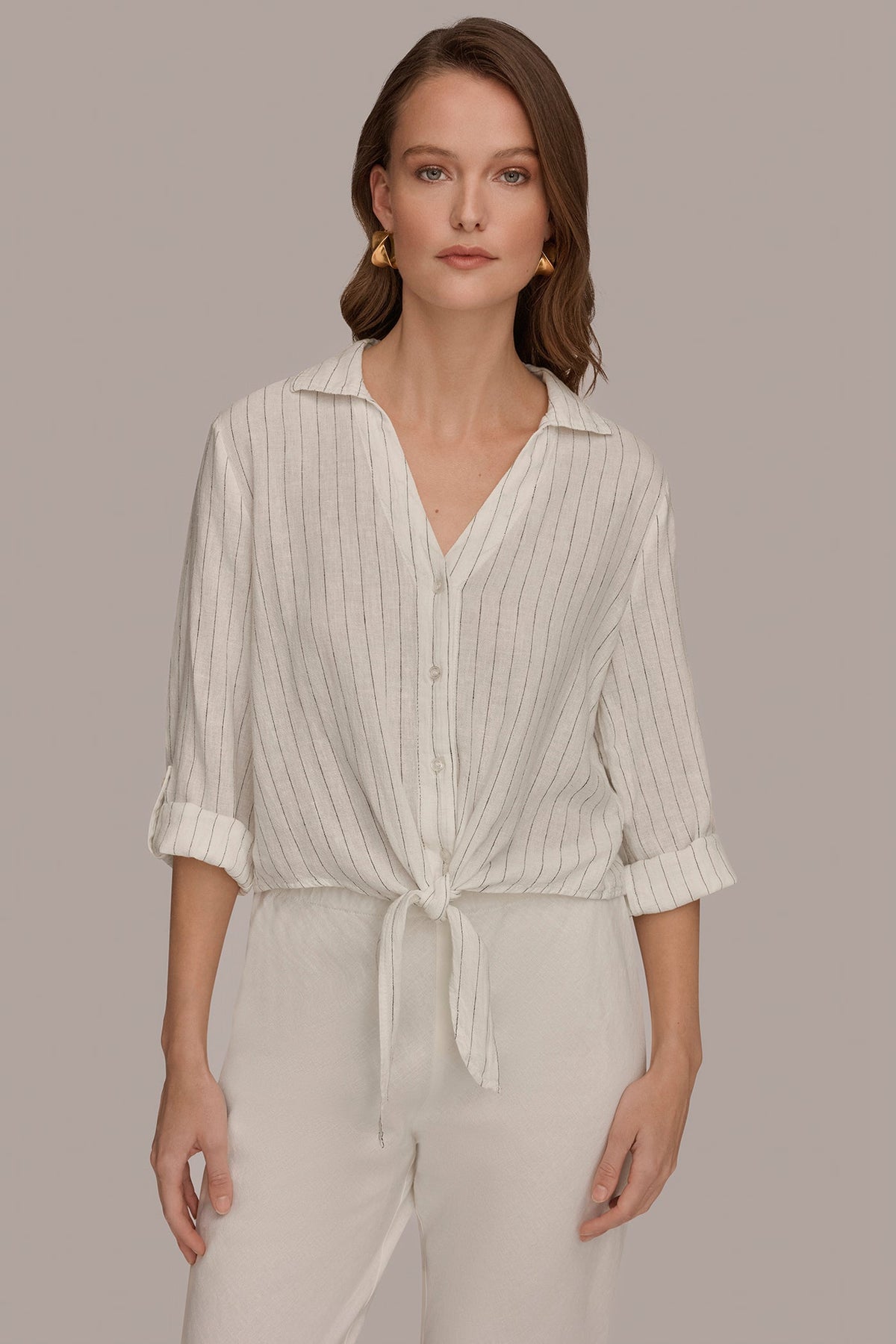 LONG SLEEVE TIE-FRONT BLOUSE