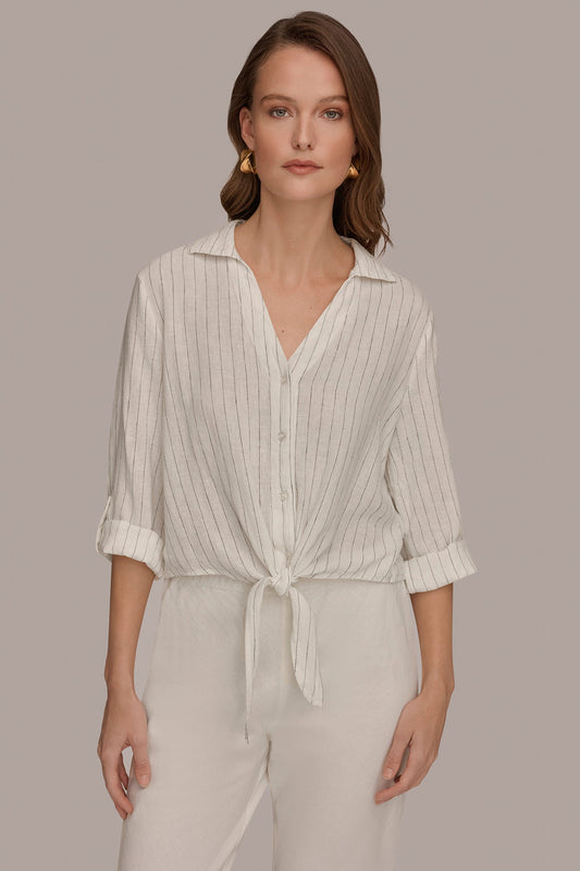 LONG SLEEVE TIE-FRONT BLOUSE