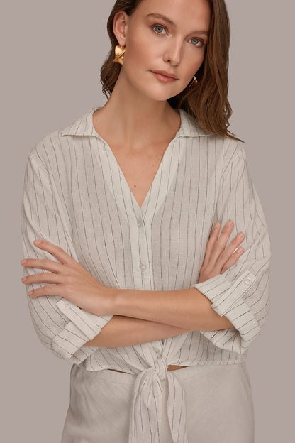 LONG SLEEVE TIE-FRONT BLOUSE